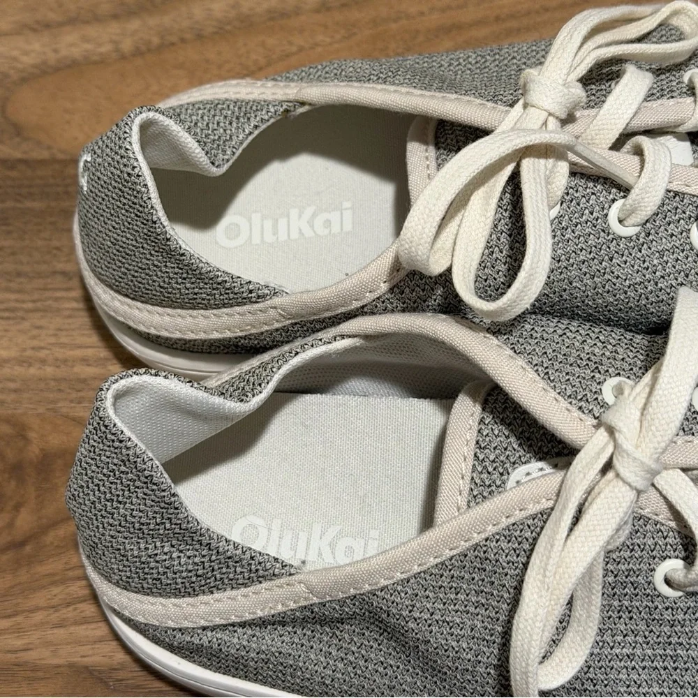 Olukai Women’s 8.5 Gray Pehuea Li Lace Up  Sneakers Casual Comfort Slip On